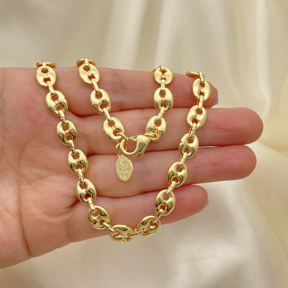 Oro Laminado Basic Necklace, Gold Filled Style Puff Mariner Design, Polished, Golden Finish