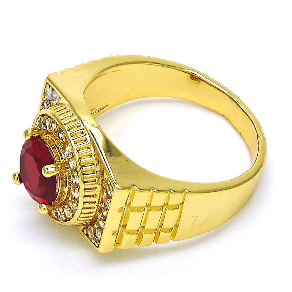 Oro Laminado Mens Ring, Gold Filled Style with Garnet and White Cubic Zirconia, Polished, Golden Finish
