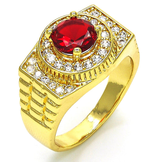 Oro Laminado Mens Ring, Gold Filled Style with Garnet and White Cubic Zirconia, Polished, Golden Finish