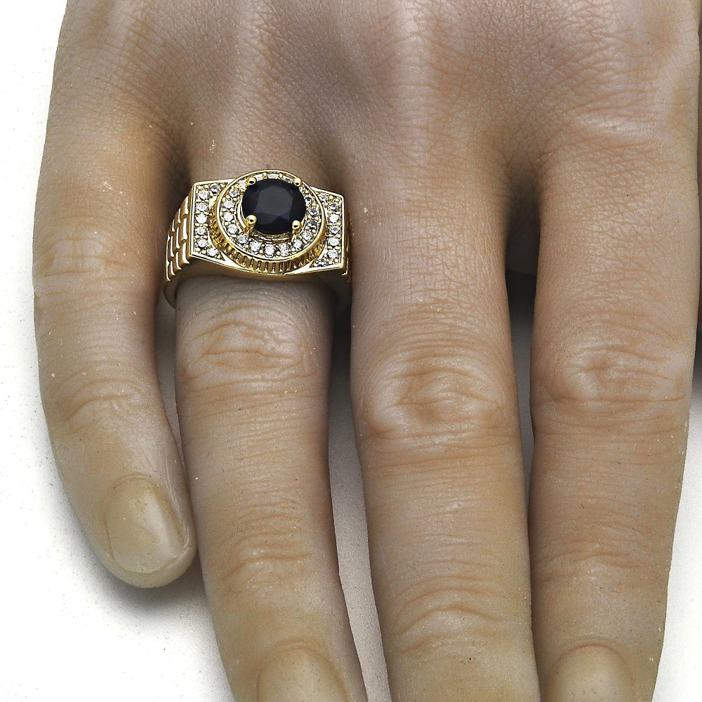 Oro Laminado Mens Ring, Gold Filled Style with Tanzanite and White Cubic Zirconia, Polished, Golden Finish
