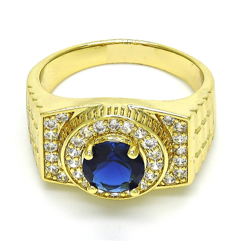 Oro Laminado Mens Ring, Gold Filled Style with Tanzanite and White Cubic Zirconia, Polished, Golden Finish
