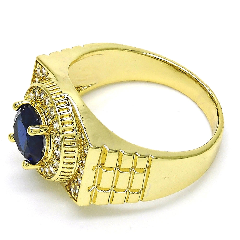 Oro Laminado Mens Ring, Gold Filled Style with Tanzanite and White Cubic Zirconia, Polished, Golden Finish