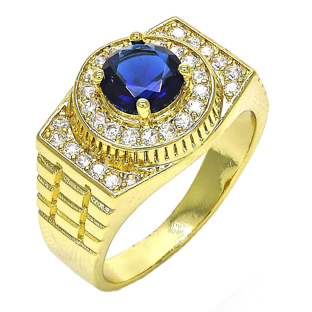 Oro Laminado Mens Ring, Gold Filled Style with Tanzanite and White Cubic Zirconia, Polished, Golden Finish