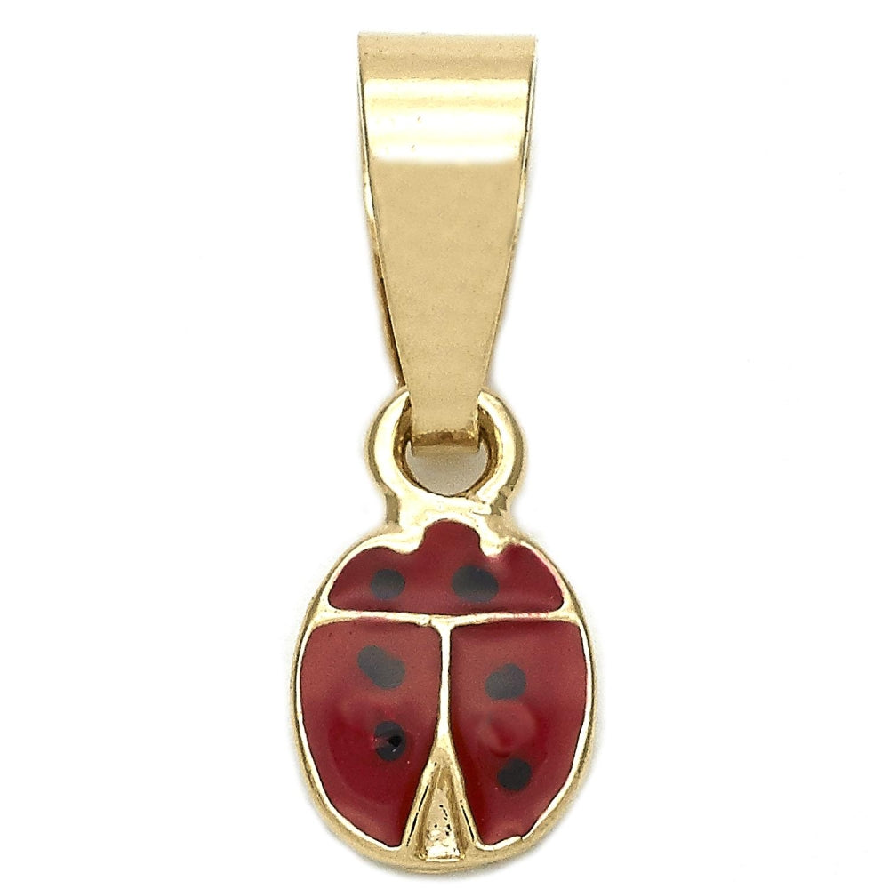 Oro Laminado Fancy Pendant, Gold Filled Style Ladybug Design, Red Enamel Finish, Golden Finish