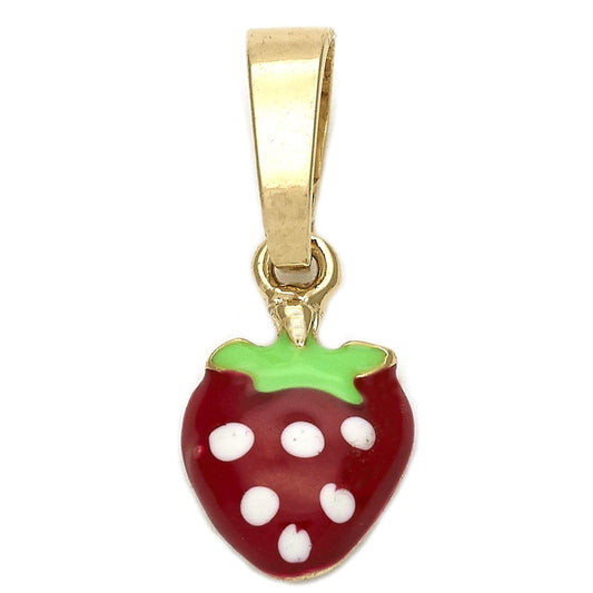 Oro Laminado Fancy Pendant, Gold Filled Style Strawberry Design, Multicolor Enamel Finish, Golden Finish