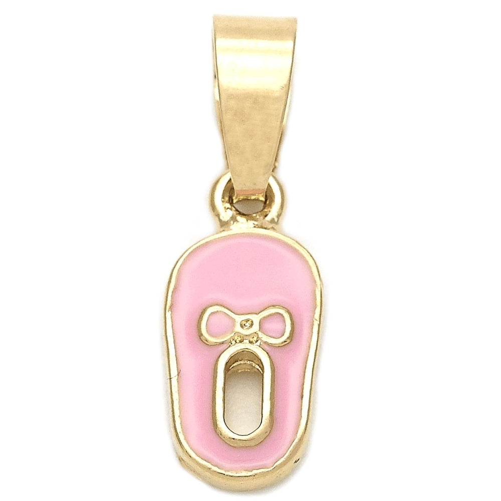 Oro Laminado Fancy Pendant, Gold Filled Style Shoes Design, Pink Enamel Finish, Golden Finish