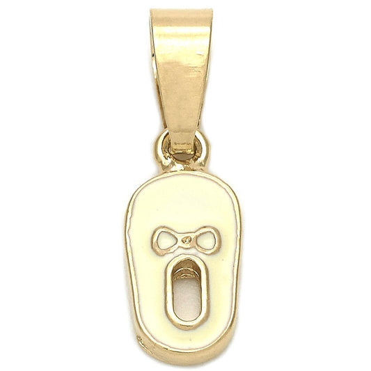 Oro Laminado Fancy Pendant, Gold Filled Style Shoes Design, White Enamel Finish, Golden Finish