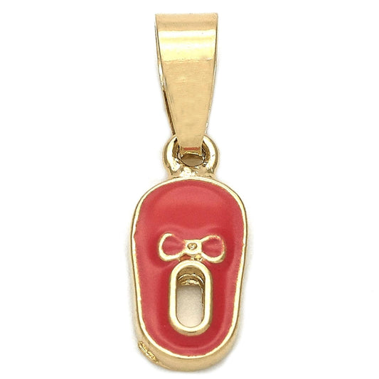 Oro Laminado Fancy Pendant, Gold Filled Style Shoes Design, Orange Enamel Finish, Golden Finish