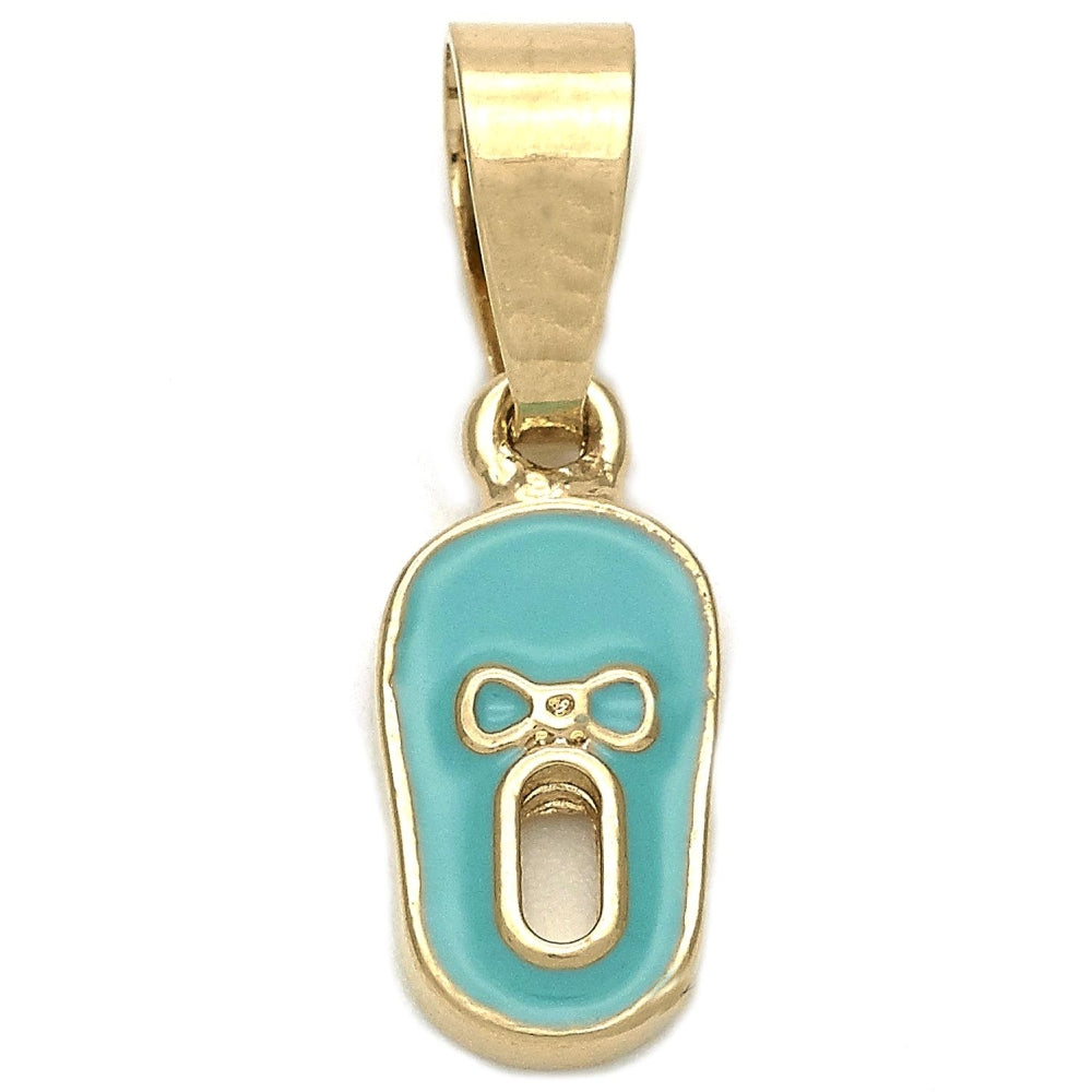 Oro Laminado Fancy Pendant, Gold Filled Style Shoes Design, Blue Enamel Finish, Golden Finish