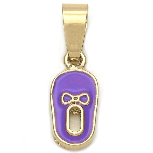 Oro Laminado Fancy Pendant, Gold Filled Style Shoes Design, Purple Enamel Finish, Golden Finish