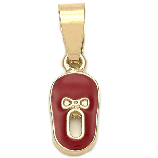 Oro Laminado Fancy Pendant, Gold Filled Style Shoes Design, Red Enamel Finish, Golden Finish