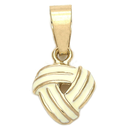 Oro Laminado Fancy Pendant, Gold Filled Style Love Knot Design, White Enamel Finish, Golden Finish