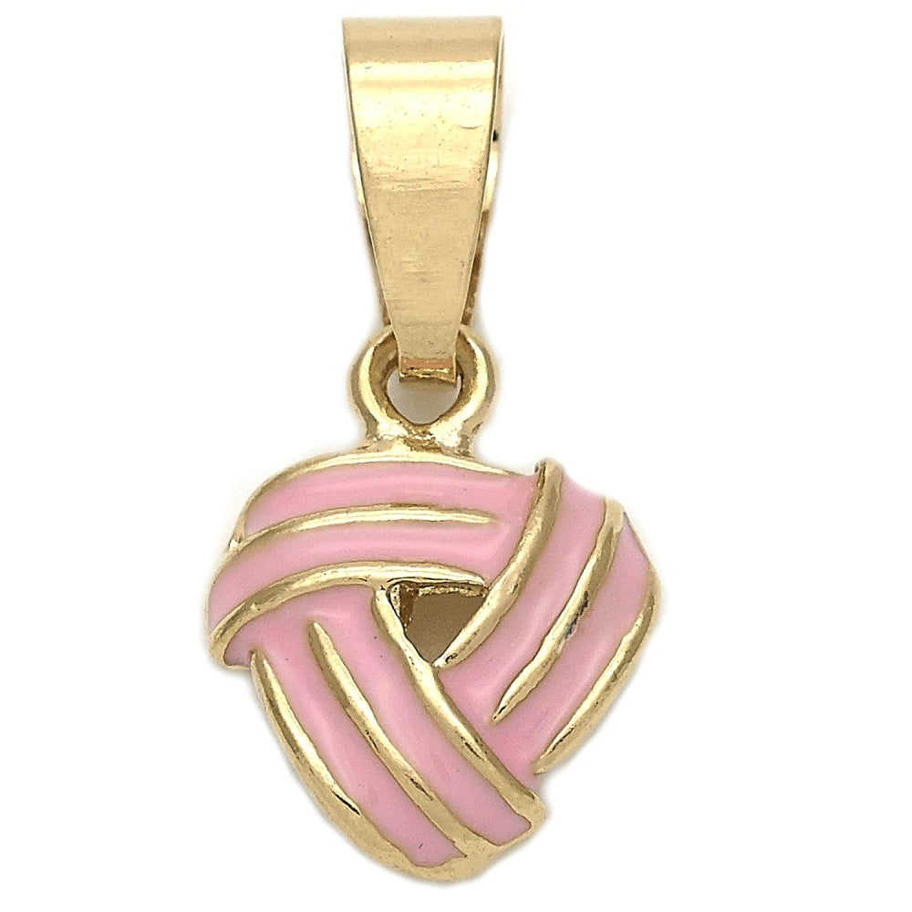 Oro Laminado Fancy Pendant, Gold Filled Style Love Knot Design, Pink Enamel Finish, Golden Finish