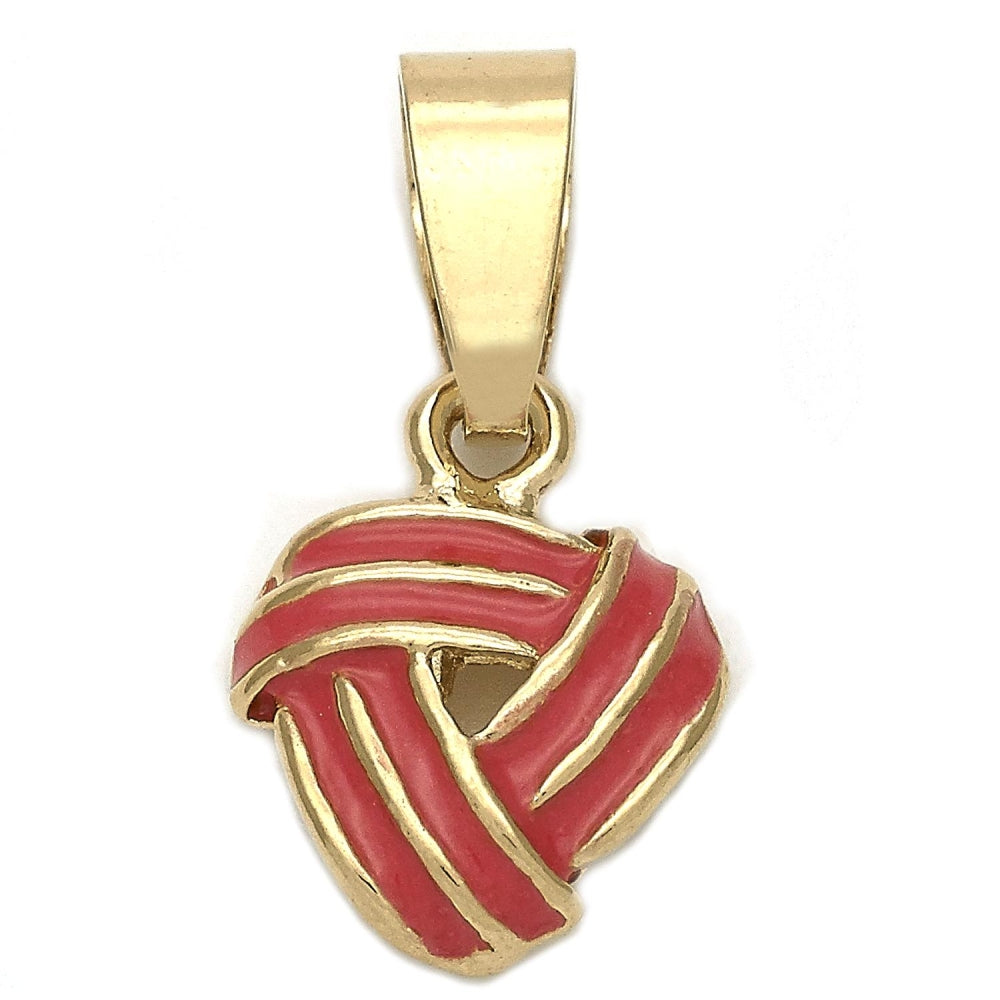 Oro Laminado Fancy Pendant, Gold Filled Style Love Knot Design, Red Enamel Finish, Golden Finish
