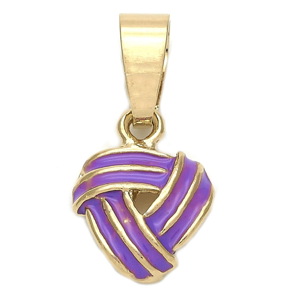 Oro Laminado Fancy Pendant, Gold Filled Style Love Knot Design, Purple Enamel Finish, Golden Finish