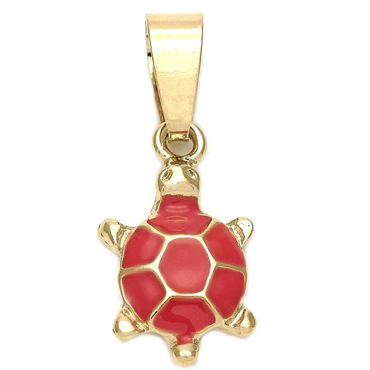 Oro Laminado Fancy Pendant, Gold Filled Style Turtle Design, Orange Enamel Finish, Golden Finish