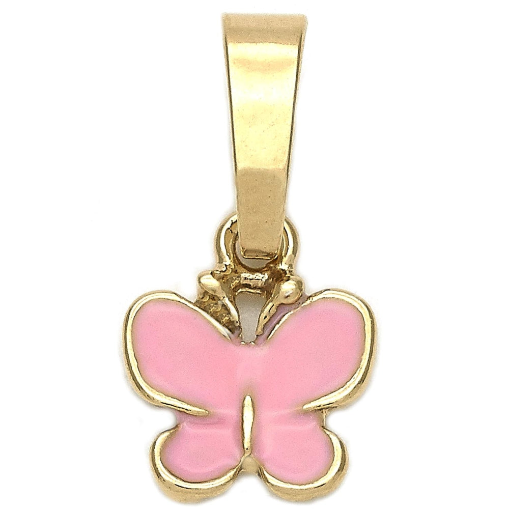 Oro Laminado Fancy Pendant, Gold Filled Style Butterfly Design, Pink Enamel Finish, Golden Finish