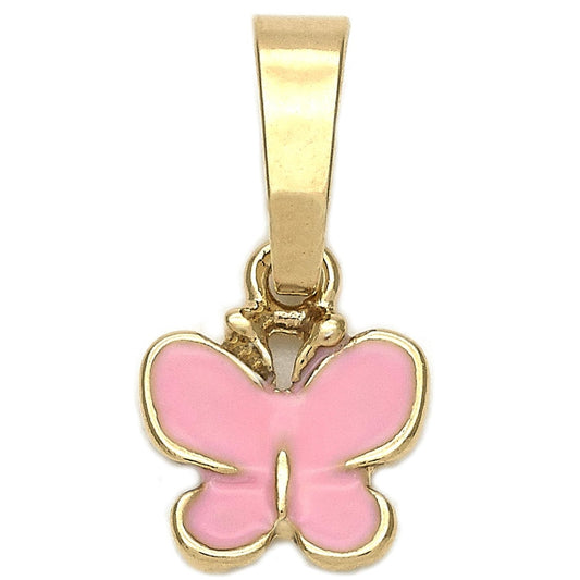 Oro Laminado Fancy Pendant, Gold Filled Style Butterfly Design, Pink Enamel Finish, Golden Finish