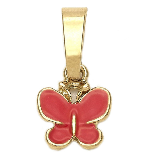 Oro Laminado Fancy Pendant, Gold Filled Style Butterfly Design, Red Enamel Finish, Golden Finish