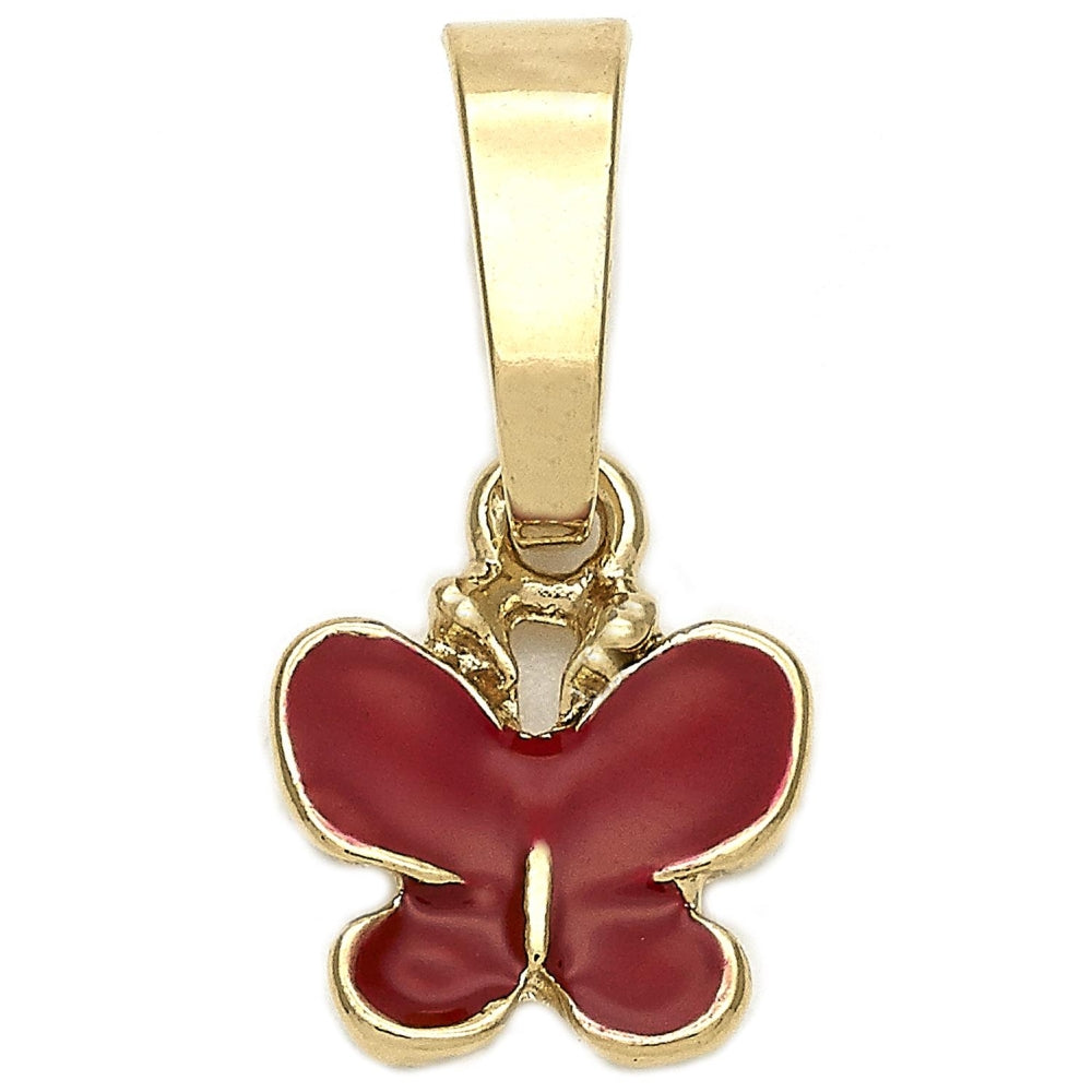 Oro Laminado Fancy Pendant, Gold Filled Style Butterfly Design, Dark Pink Enamel Finish, Golden Finish