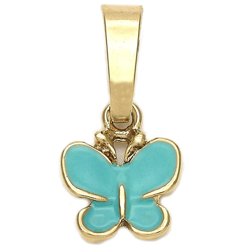 Oro Laminado Fancy Pendant, Gold Filled Style Butterfly Design, Blue Enamel Finish, Golden Finish