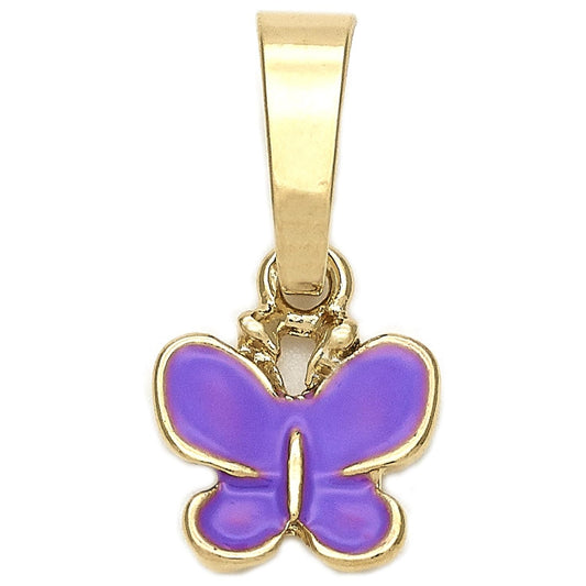 Oro Laminado Fancy Pendant, Gold Filled Style Butterfly Design, Purple Enamel Finish, Golden Finish