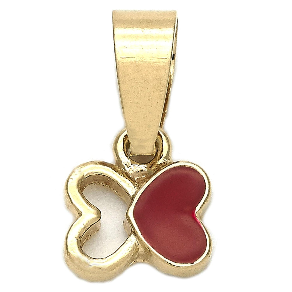 Oro Laminado Fancy Pendant, Gold Filled Style Butterfly Design, Red Enamel Finish, Golden Finish