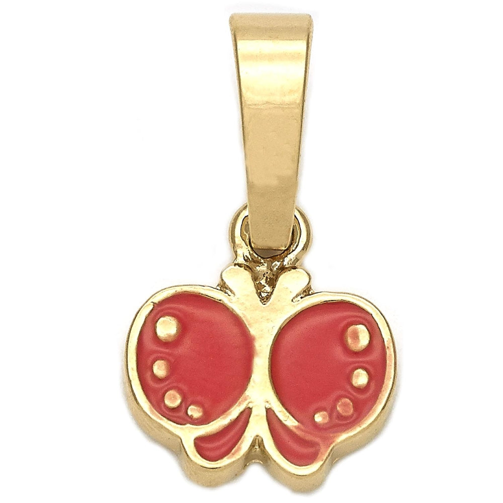 Oro Laminado Fancy Pendant, Gold Filled Style Butterfly Design, Dark Pink Enamel Finish, Golden Finish