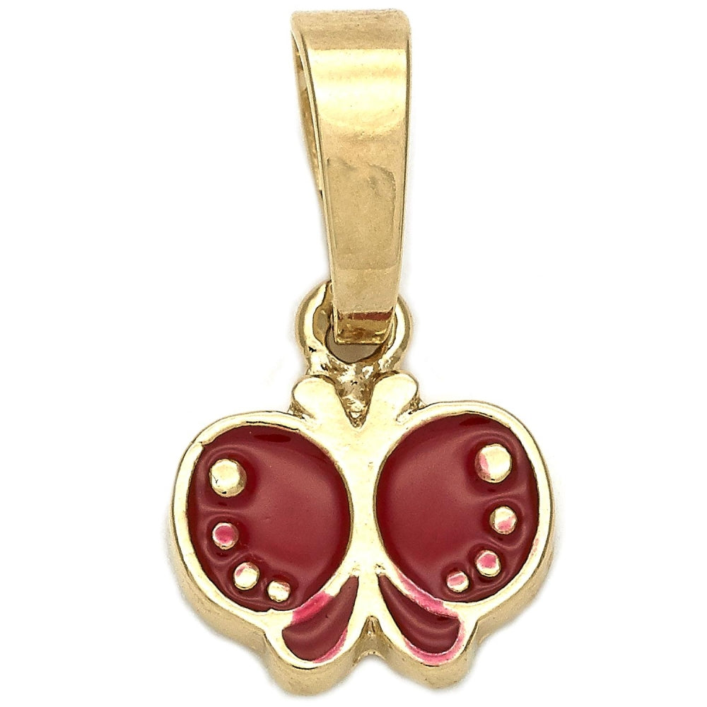 Oro Laminado Fancy Pendant, Gold Filled Style Butterfly Design, Red Enamel Finish, Golden Finish