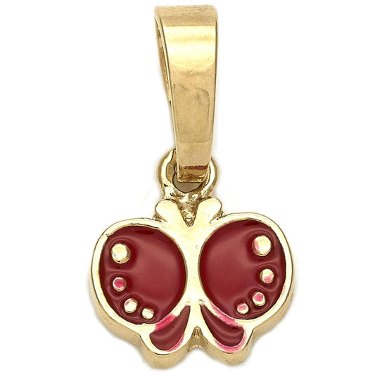 Oro Laminado Fancy Pendant, Gold Filled Style Butterfly Design, Red Enamel Finish, Golden Finish