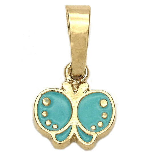 Oro Laminado Fancy Pendant, Gold Filled Style Butterfly Design, Blue Enamel Finish, Golden Finish