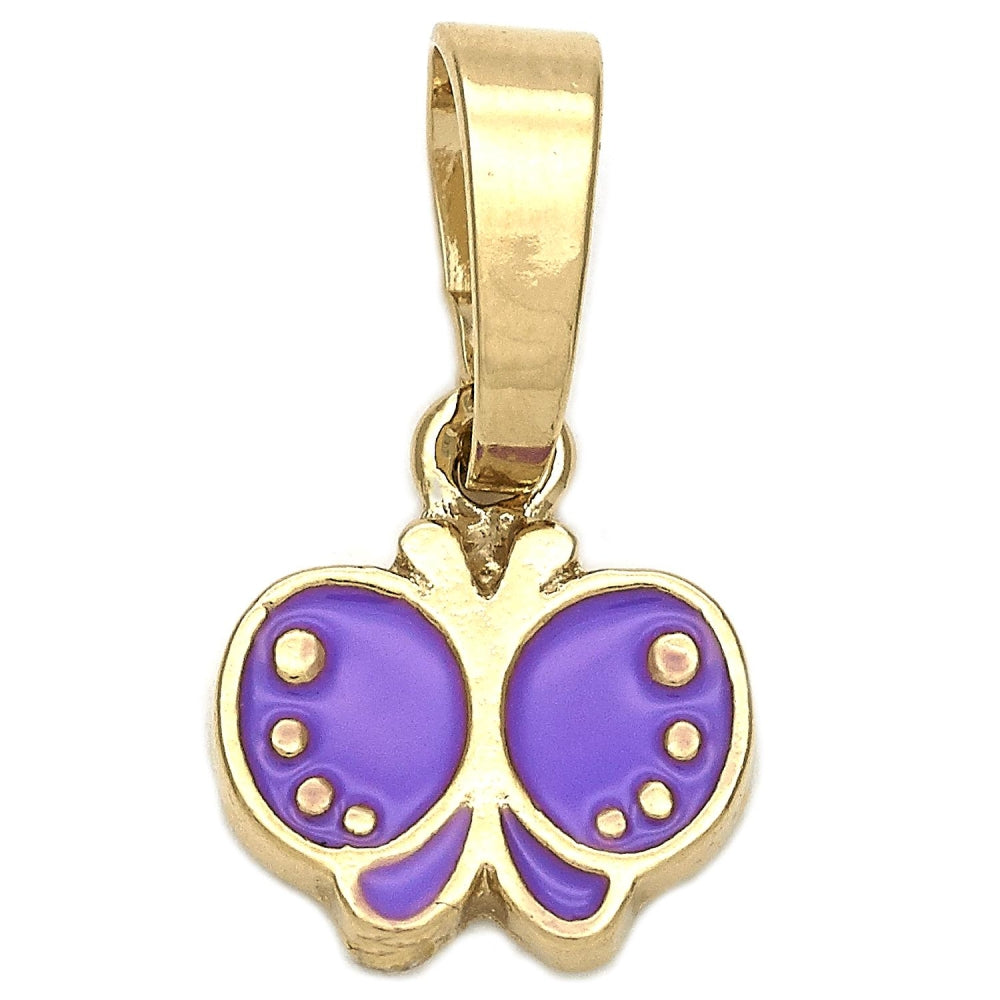 Oro Laminado Fancy Pendant, Gold Filled Style Butterfly Design, Purple Enamel Finish, Golden Finish