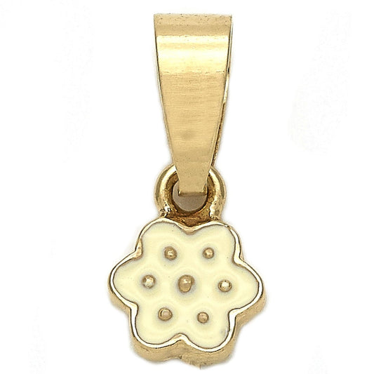 Oro Laminado Fancy Pendant, Gold Filled Style Flower Design, White Enamel Finish, Golden Finish