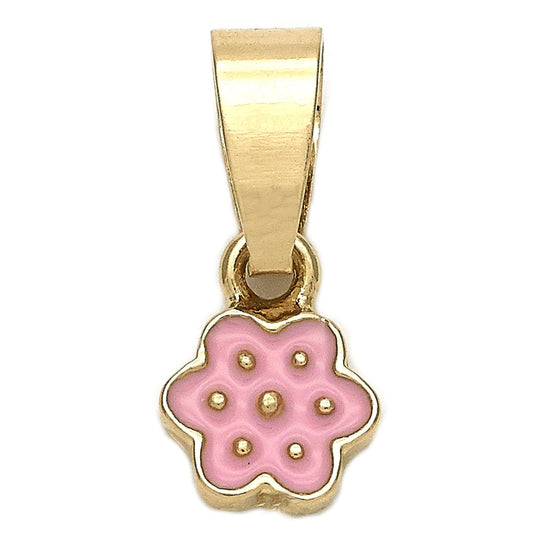 Oro Laminado Fancy Pendant, Gold Filled Style Flower Design, Pink Enamel Finish, Golden Finish