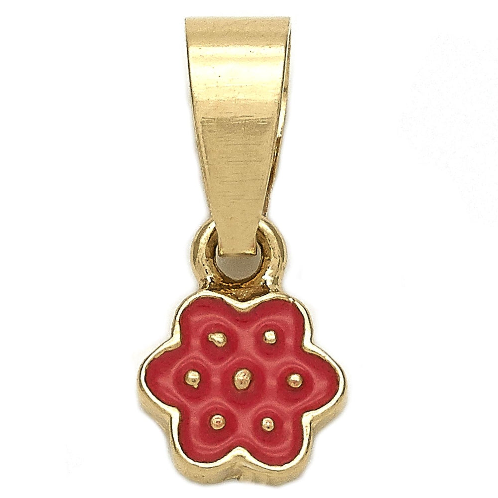 Oro Laminado Fancy Pendant, Gold Filled Style Flower Design, Dark Pink Enamel Finish, Golden Finish