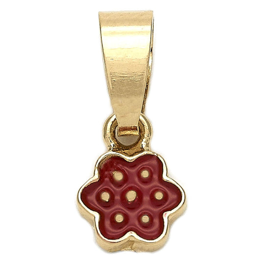 Oro Laminado Fancy Pendant, Gold Filled Style Flower Design, Red Enamel Finish, Golden Finish