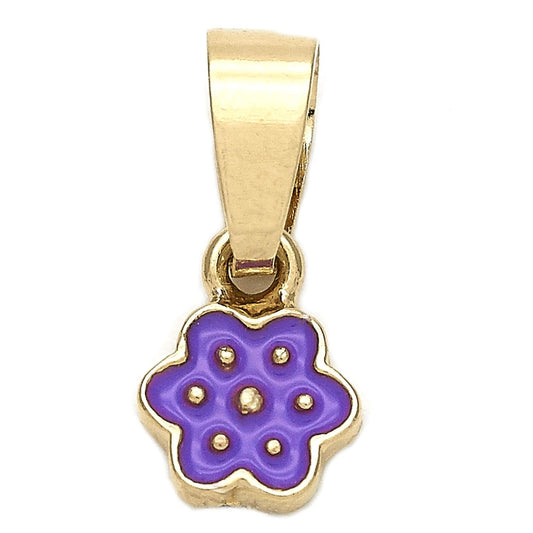 Oro Laminado Fancy Pendant, Gold Filled Style Flower Design, Purple Enamel Finish, Golden Finish