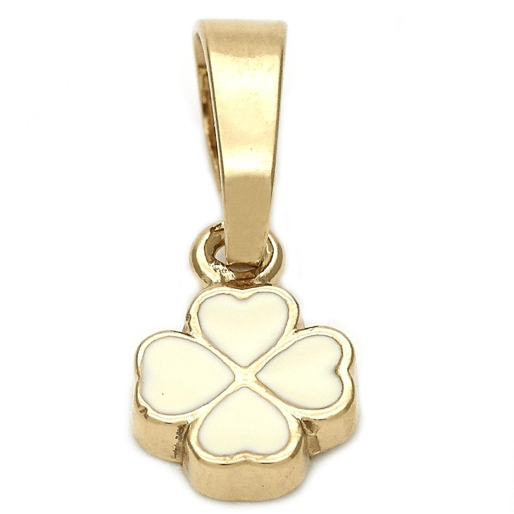 Oro Laminado Fancy Pendant, Gold Filled Style Flower Design, White Enamel Finish, Golden Finish