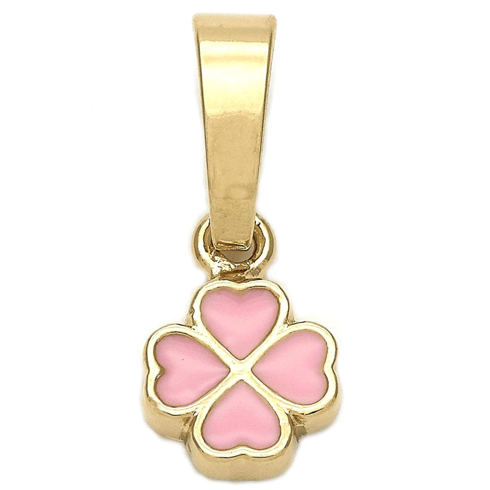 Oro Laminado Fancy Pendant, Gold Filled Style Flower Design, Pink Enamel Finish, Golden Finish