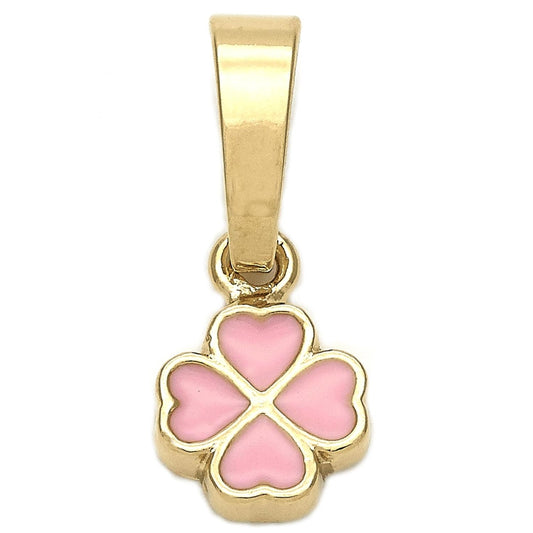 Oro Laminado Fancy Pendant, Gold Filled Style Flower Design, Pink Enamel Finish, Golden Finish