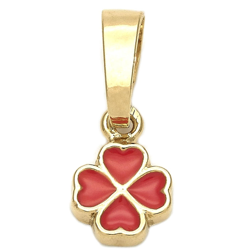 Oro Laminado Fancy Pendant, Gold Filled Style Flower Design, Dark Pink Enamel Finish, Golden Finish