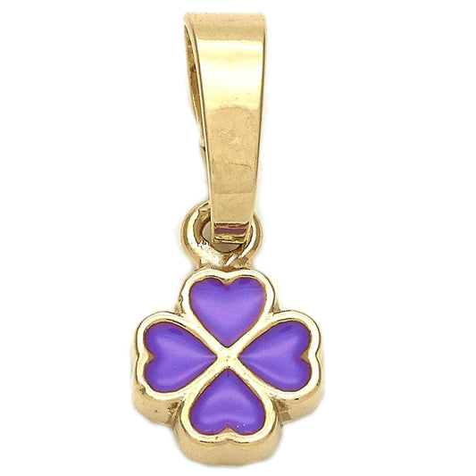 Oro Laminado Fancy Pendant, Gold Filled Style Flower Design, Purple Enamel Finish, Golden Finish