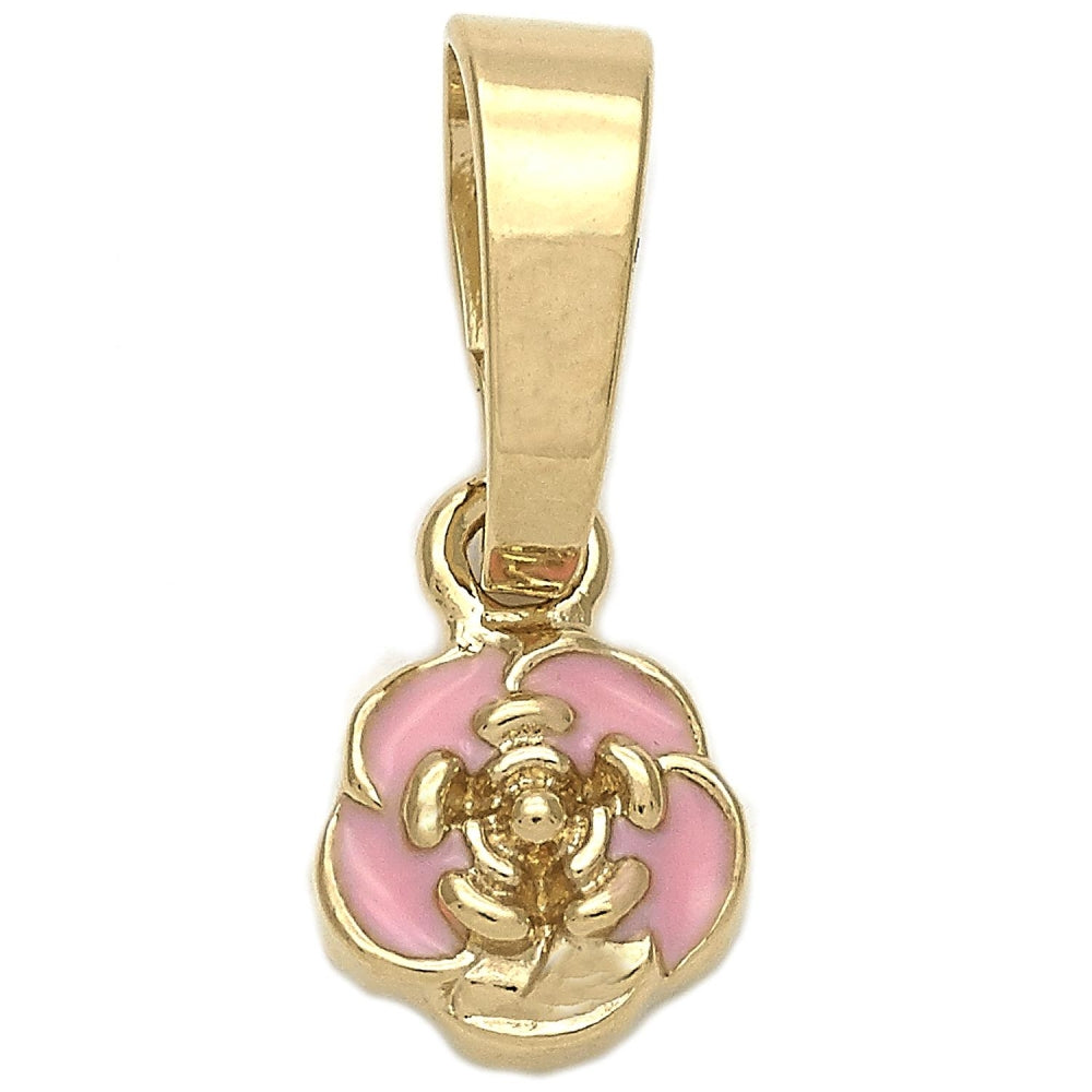 Oro Laminado Fancy Pendant, Gold Filled Style Flower Design, Pink Enamel Finish, Golden Finish