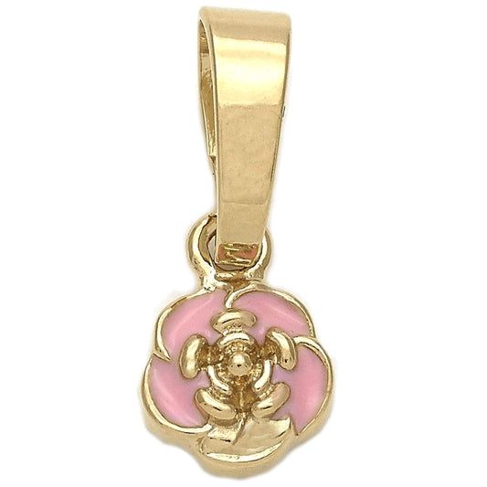 Oro Laminado Fancy Pendant, Gold Filled Style Flower Design, Pink Enamel Finish, Golden Finish