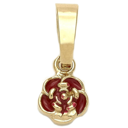 Oro Laminado Fancy Pendant, Gold Filled Style Flower Design, Red Enamel Finish, Golden Finish