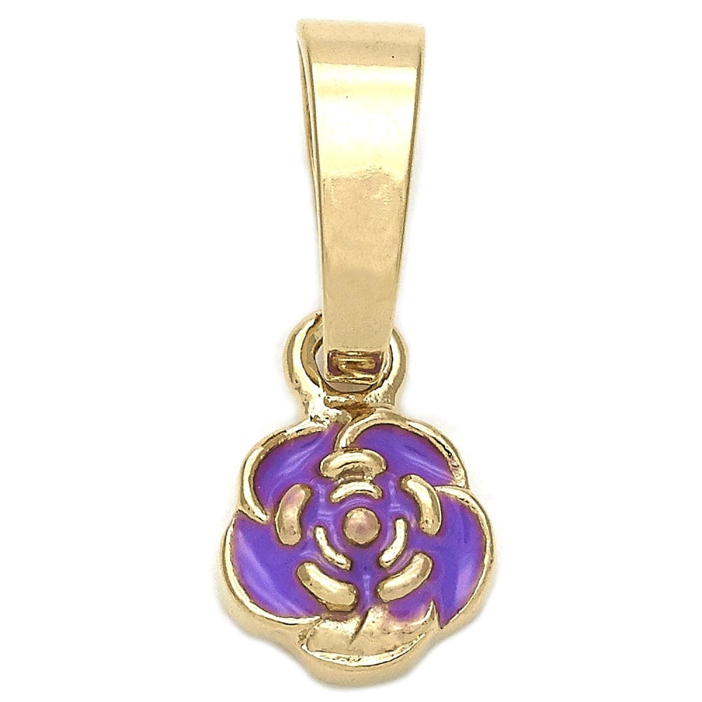 Oro Laminado Fancy Pendant, Gold Filled Style Flower Design, Purple Enamel Finish, Golden Finish