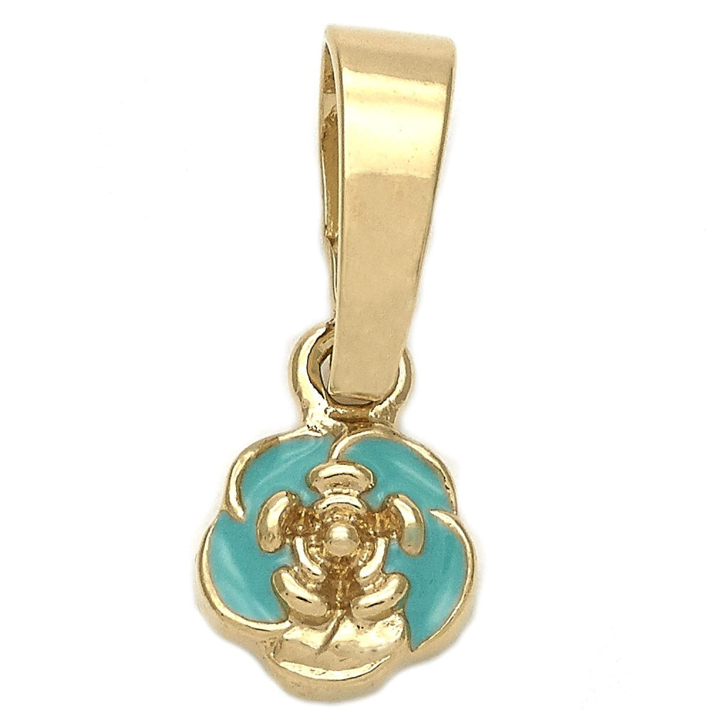 Oro Laminado Fancy Pendant, Gold Filled Style Flower Design, Blue Enamel Finish, Golden Finish