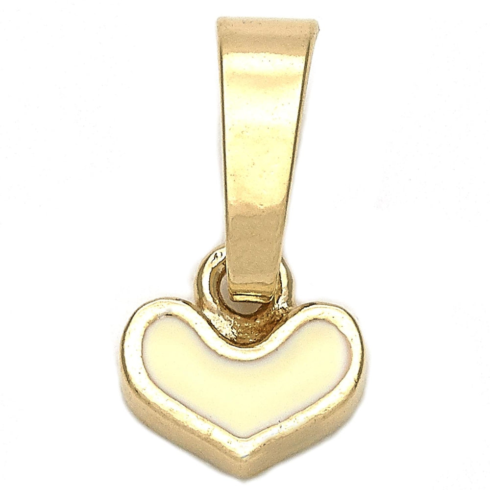 Oro Laminado Fancy Pendant, Gold Filled Style Heart Design, White Enamel Finish, Golden Finish