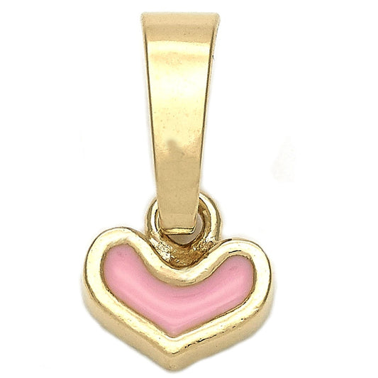 Oro Laminado Fancy Pendant, Gold Filled Style Heart Design, Pink Enamel Finish, Golden Finish
