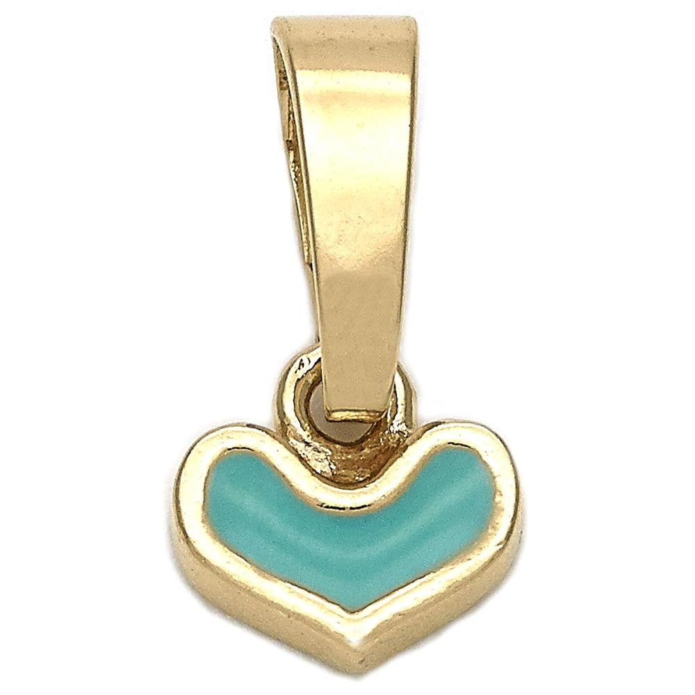 Oro Laminado Fancy Pendant, Gold Filled Style Heart Design, Acqua Enamel Finish, Golden Finish